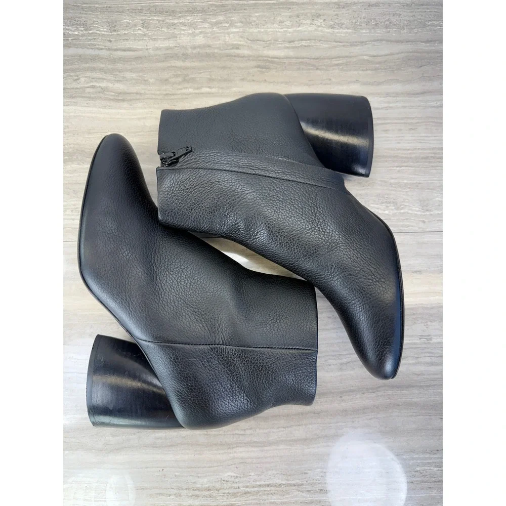 COS Leather Sock Boots Cylinder Heel Black Pebbled Ankle Zip Women 8.5 40 Modern